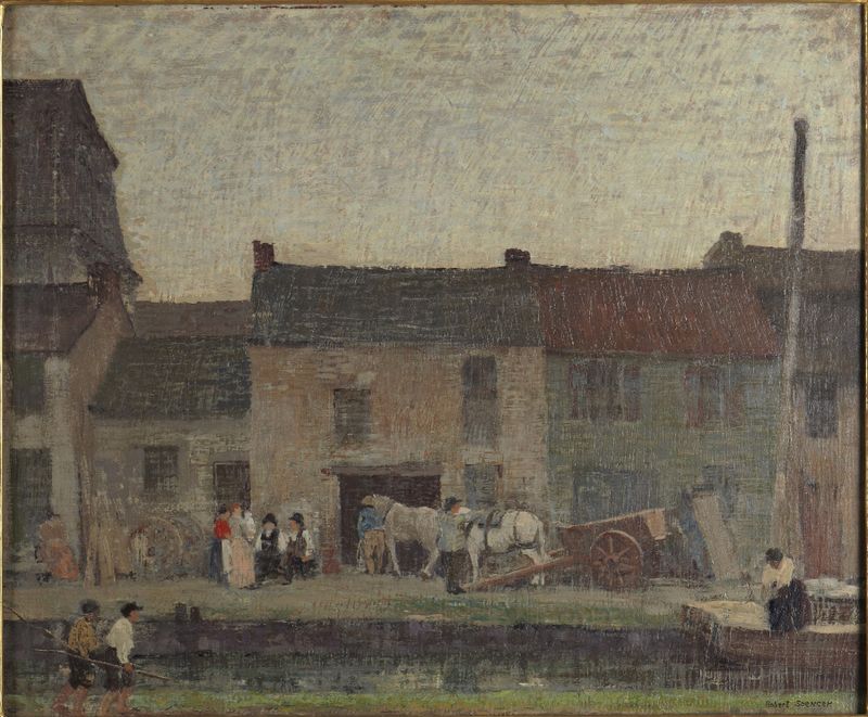 Landscape oil painting by Robert Spencer depicting a serene twilight scene.