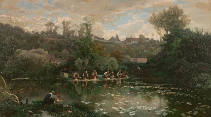 Washerwomen of the Varenne de Martin Rico y Ortega, realismo, dos mujeres junto al río.