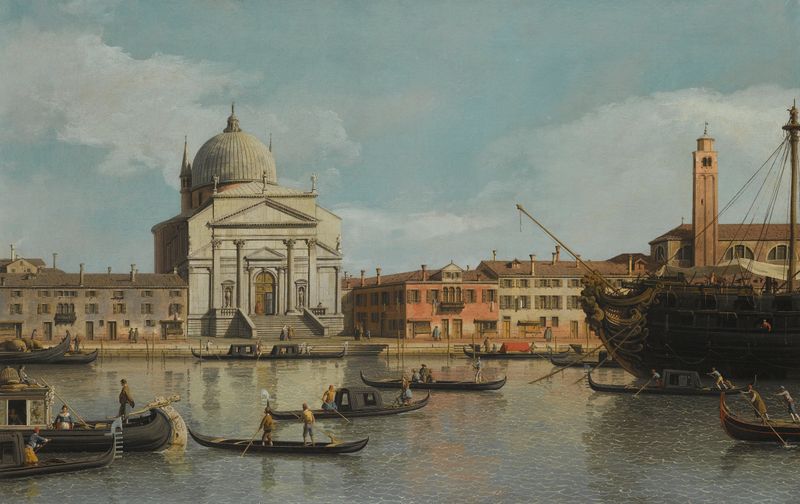 Venecia, una vista de las iglesias del Redentore y San Giacomo, óleo sobre lienzo de Canaletto