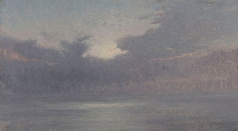 Eclaircie sur la mer de Henry Brokman, pintura a óleo que retrata um mar tumultuoso e o horizonte.