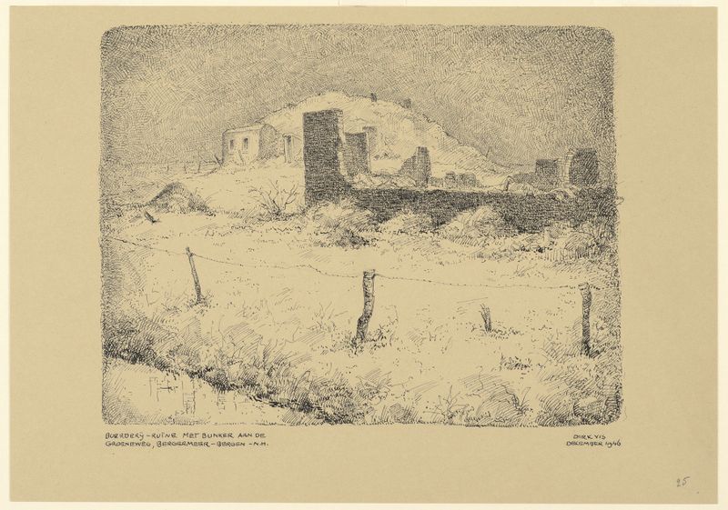 Landscape featuring a ruined farmhouse and bunker by Dirk Vis