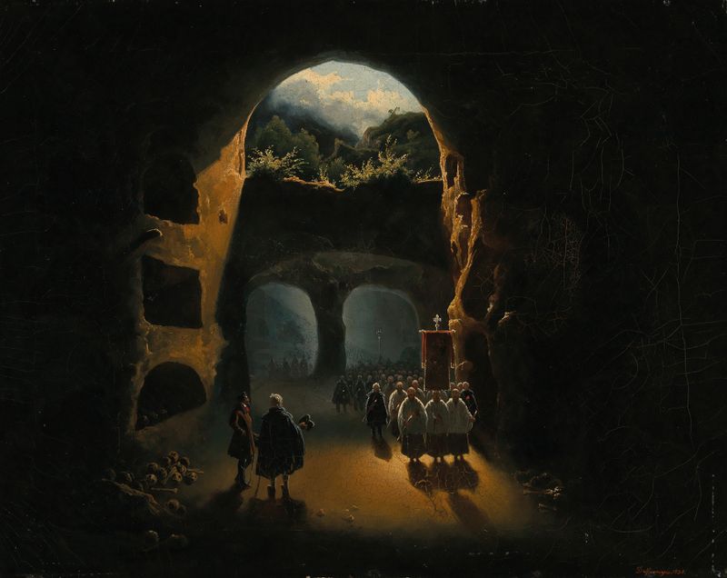 Ferdinand II of Sicily in the Catacombs of San Gennaro, oil on canvas by Beniamino De Francesco