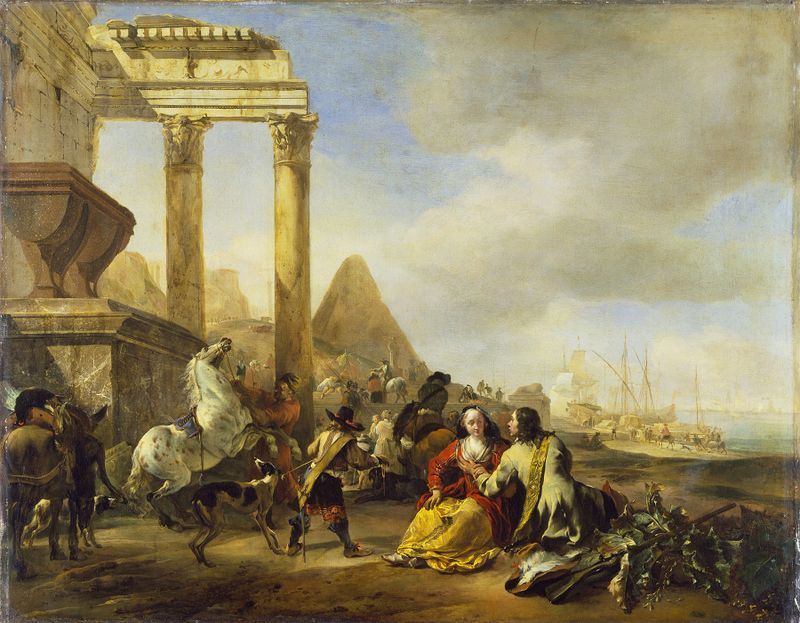 Coast scene with classical ruins, oil on canvas by Jan Baptist Weenix