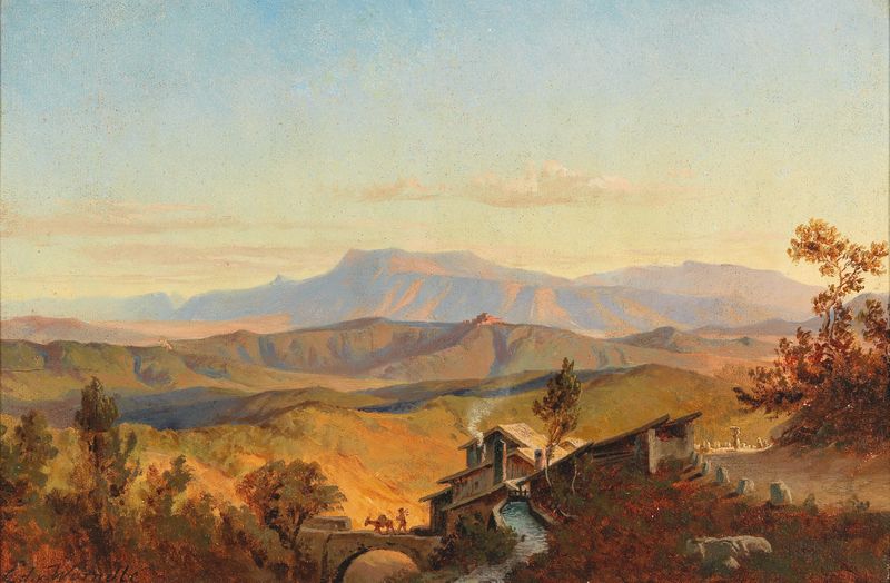 Landscape depicting hills and sky, oil painting by Edmund Von Wörndle