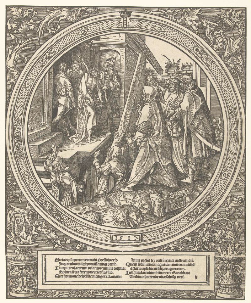 Ecce Homo de Jacob Cornelisz van Oostsanen, meio papel que retrata Cristo cercado por uma multidão
