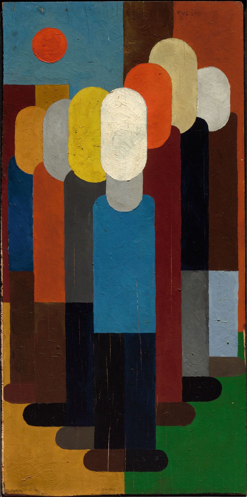 Obra abstracta en madera de Franz Wilhelm Seiwert que representa caos y emoción.