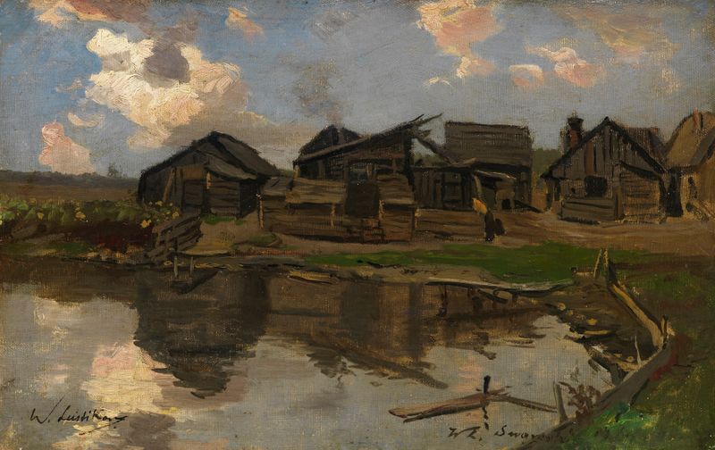 Paisaje de Walter Leistikow, con un vasto cielo en suaves azules y grises, pintura al óleo