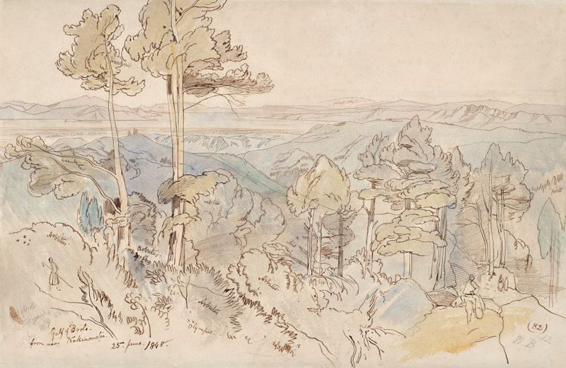 Cena marinha do Golfo de Brolo, pintura a óleo de Edward Lear