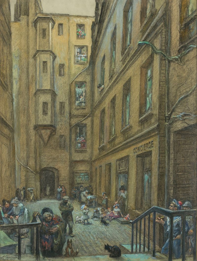 Courtyard of an old townhouse in Paris, oil on canvas by Antoni Kamieński