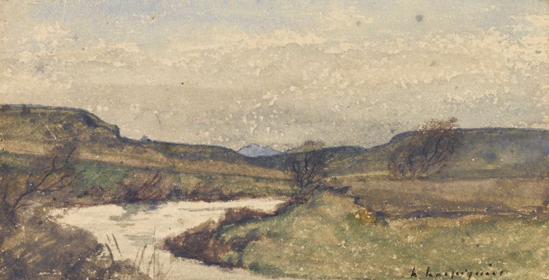 Le ruisseau de Henri-Joseph Harpignies, pintura a óleo de um riacho tranquilo com reflexos e vegetação.