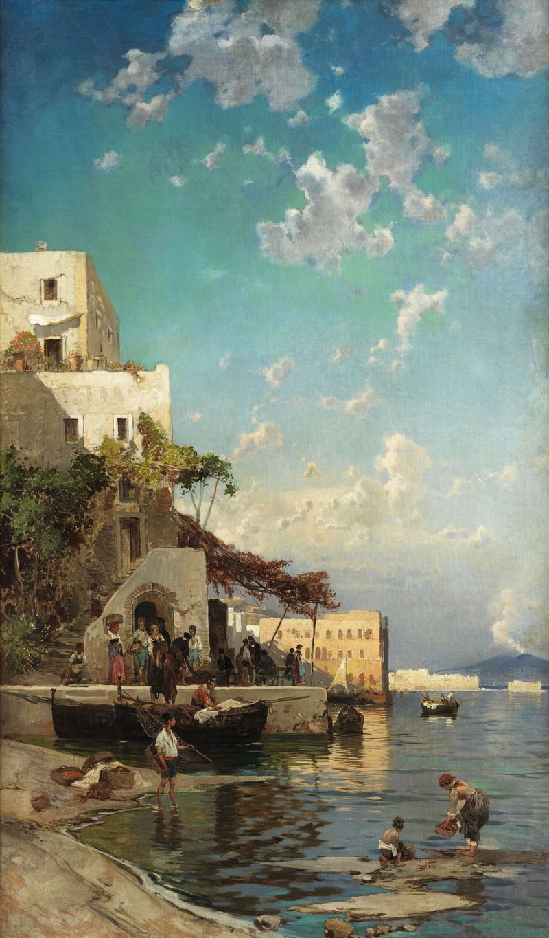 Cena de gênero representando dois pescadores em uma taverna, óleo de Hermann David Salomon Corrodi