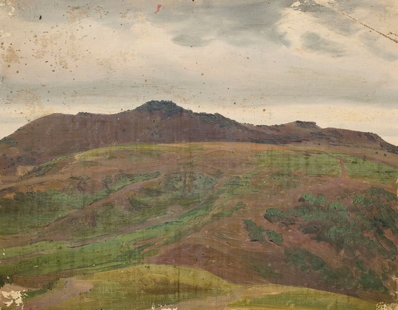 Landscape with a meadow and hills, watercolor on paper by Chrystian Breslauer