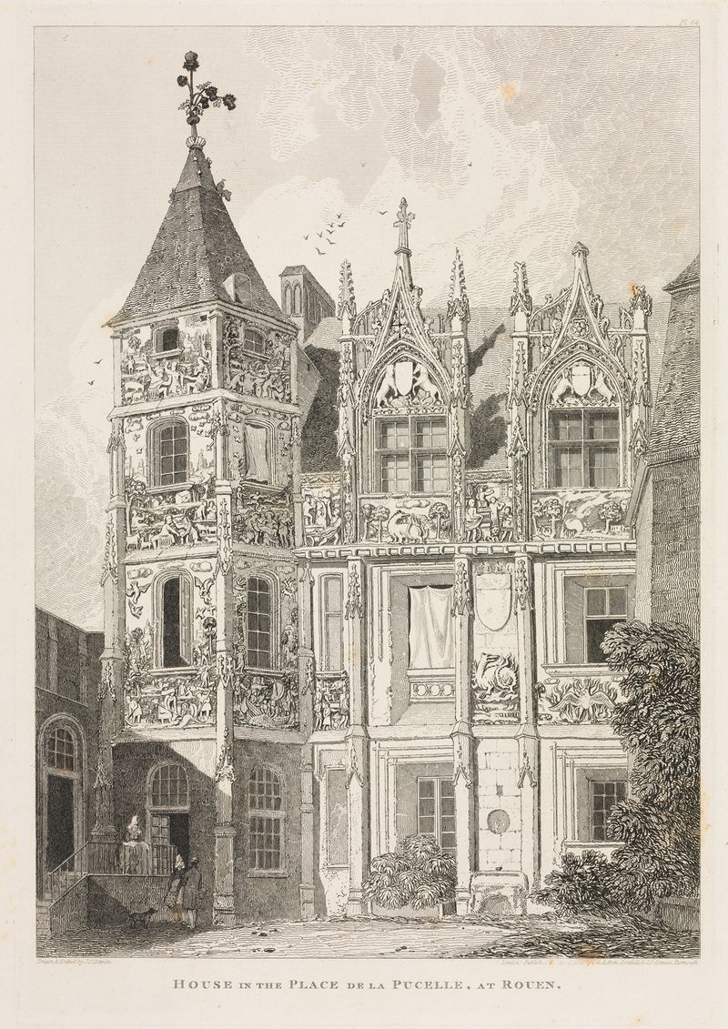 Casa na Praça de la Pucelle, em Rouen de John Sell Cotman, óleo que retrata a arquitetura.