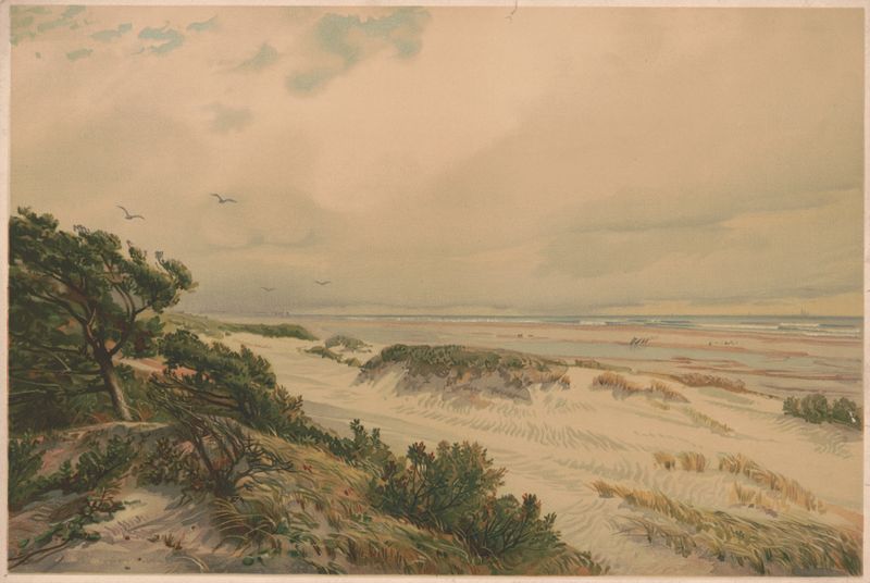 Landscape of sand hills and sky in 1887 by Louis Prang & Co.