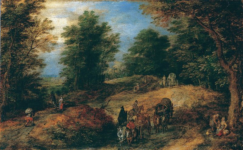 Landscape with Travelers on a Woodland Path, oil on panel by Jan Brueghel the Elder