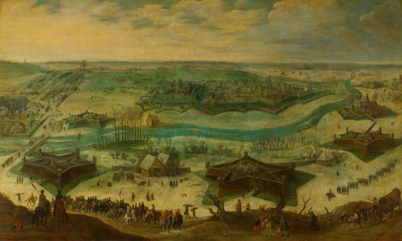 The Siege of Jülich, oil on canvas by Sebastian Vrancx, showing soldiers in battle under a stormy sky.