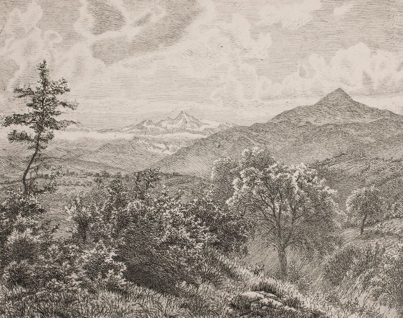 Landscape of mountains and valleys by Vilhelm Kyhn, oil painting