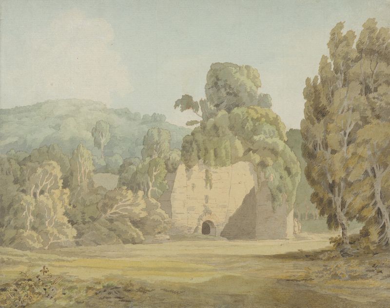 An Ivy Covered Ruin de Francis Towne, retratando hera em pedra, pintura a óleo