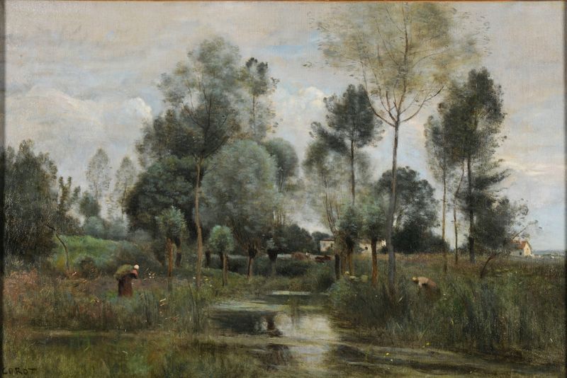Paisaje con suaves verdes y marrones, óleo de Jean-Baptiste-Camille Corot