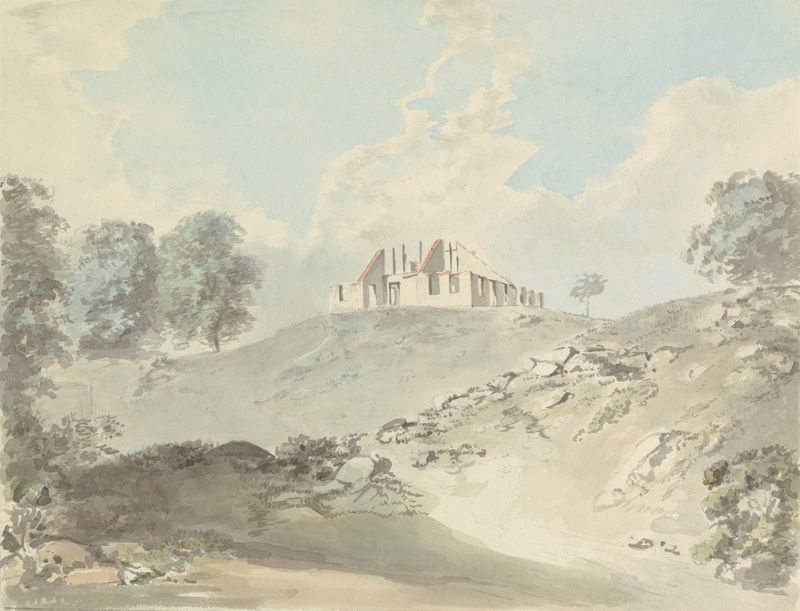 Watercolour by Samuel Davis depicting a dreamscape landscape.