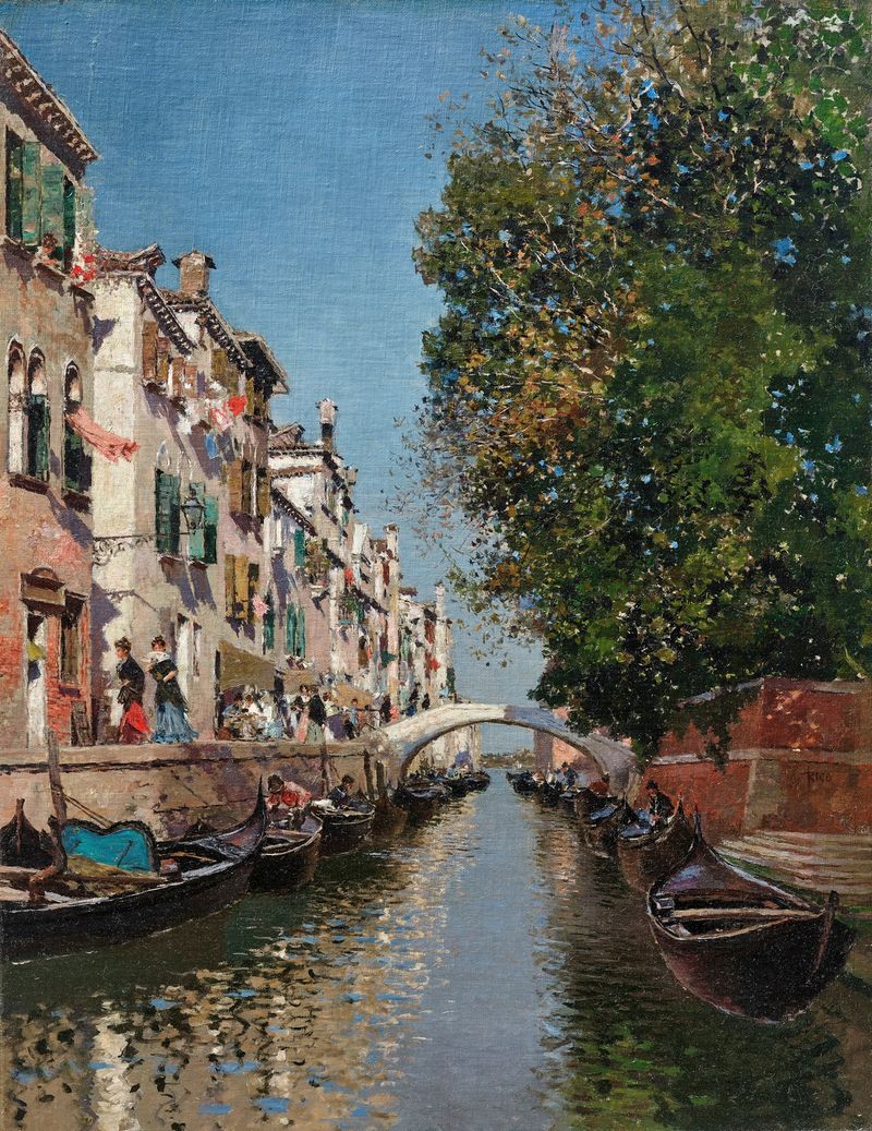 A Sunny Day on a Venetian Canal, oil painting by Martin Rico y Ortega