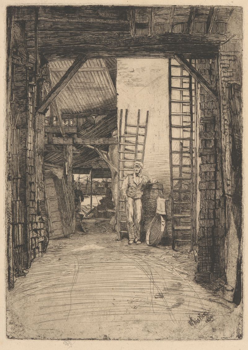 The Lime Burner de James Abbott McNeill Whistler, óleo de un calcinador en la luz de la mañana.