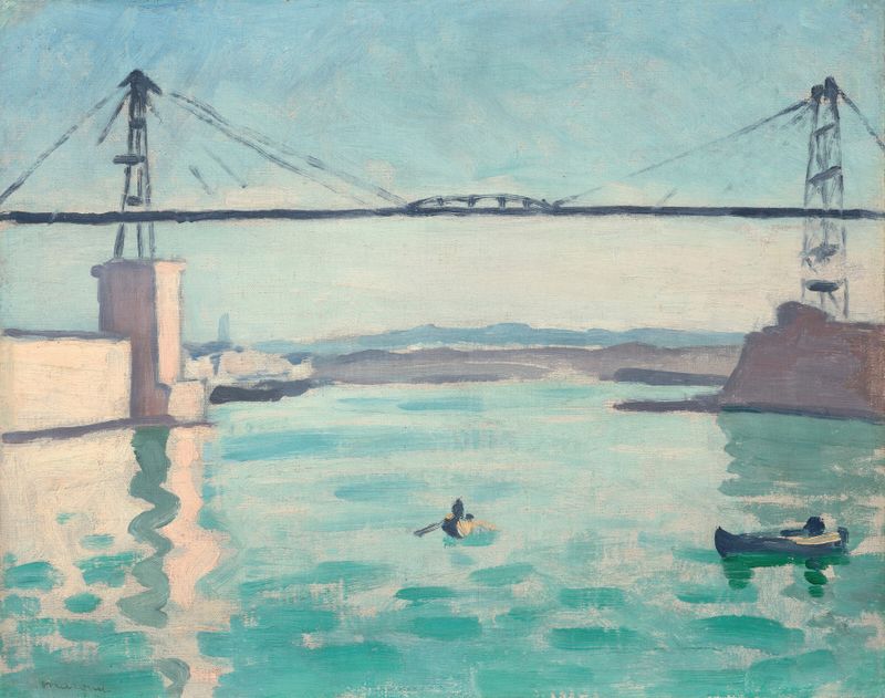 Pintura a óleo de Albert Marquet retratando a ponte transbordador sobre o porto de Marselha