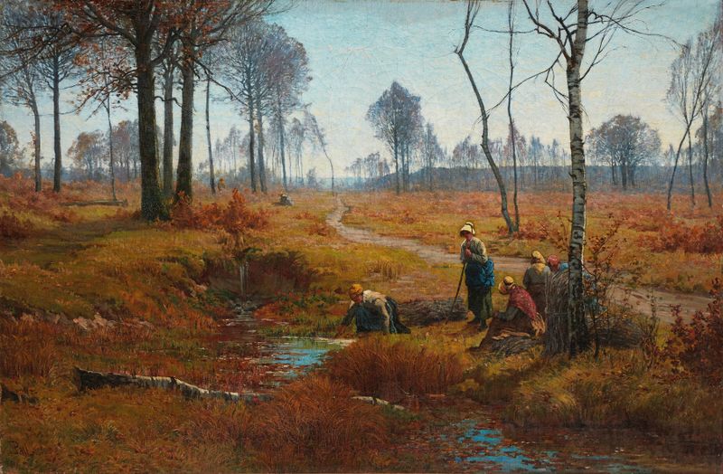 La Sologne de Édouard Pail, una pintura al óleo impresionista de un lago tranquilo.