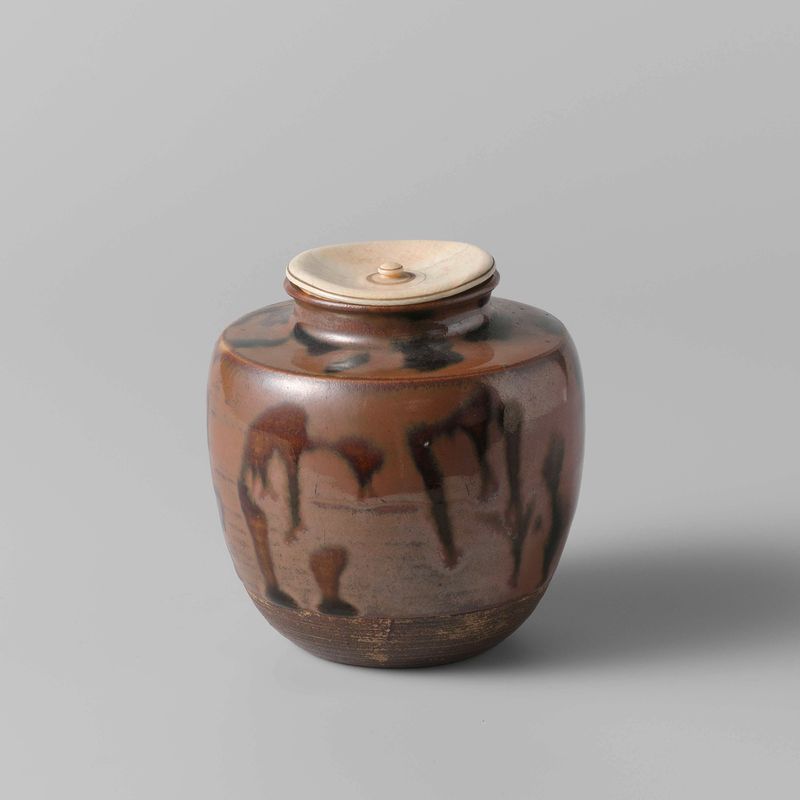 Caddy de té con esmalte marrón manchado, cerámica, artista desconocido