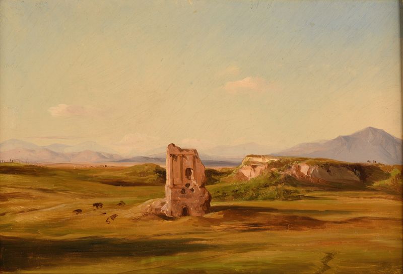 Monument funéraire sur la route entre Rome et le pont Nomentano by Jacques-Raymond Brascassat, oil painting