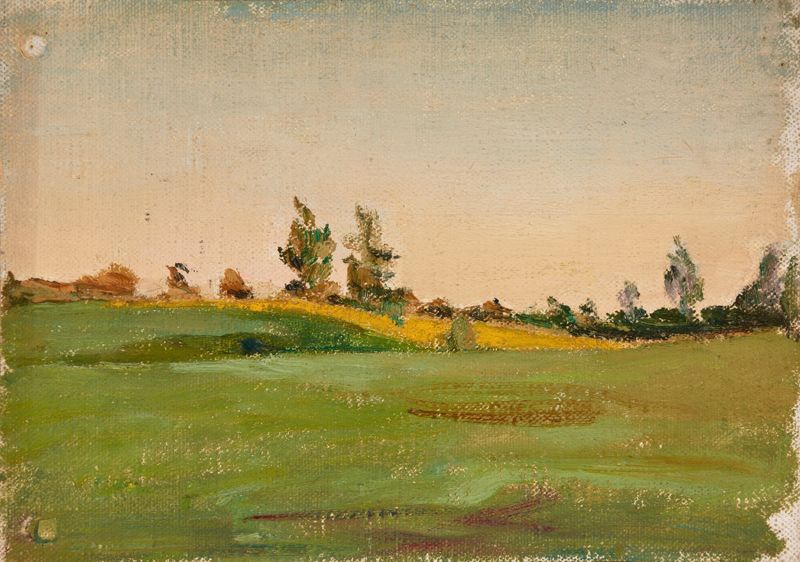 Northern Studies (Evening) de Jan Ciągliński, óleo sobre lienzo, que muestra un paisaje al atardecer con reflejos en el agua.