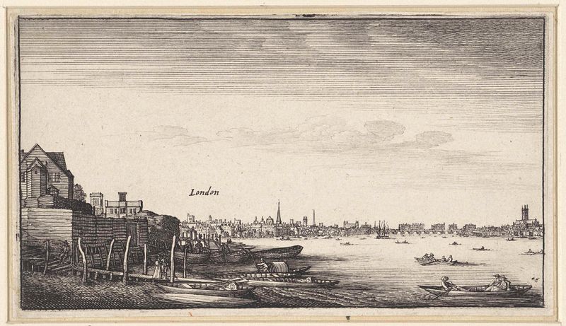 Grabado de Wenceslaus Hollar que muestra el río Támesis y el horizonte de Londres