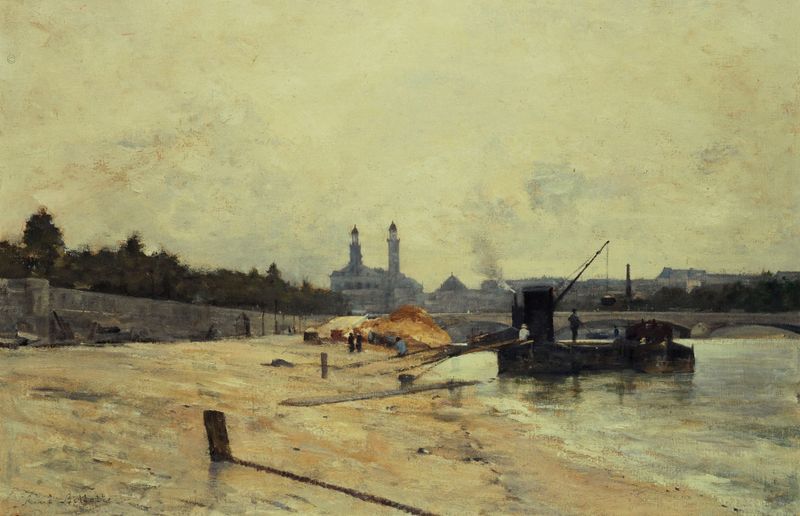 Le pont de l’Alma et l’ancien Trocadéro vus du quai d’Orsay, oil on canvas by René Billotte