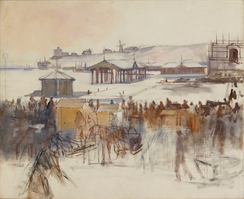 From the South Harbor, oil on canvas by Albert Edelfelt, depicting a tranquil harbor scene.