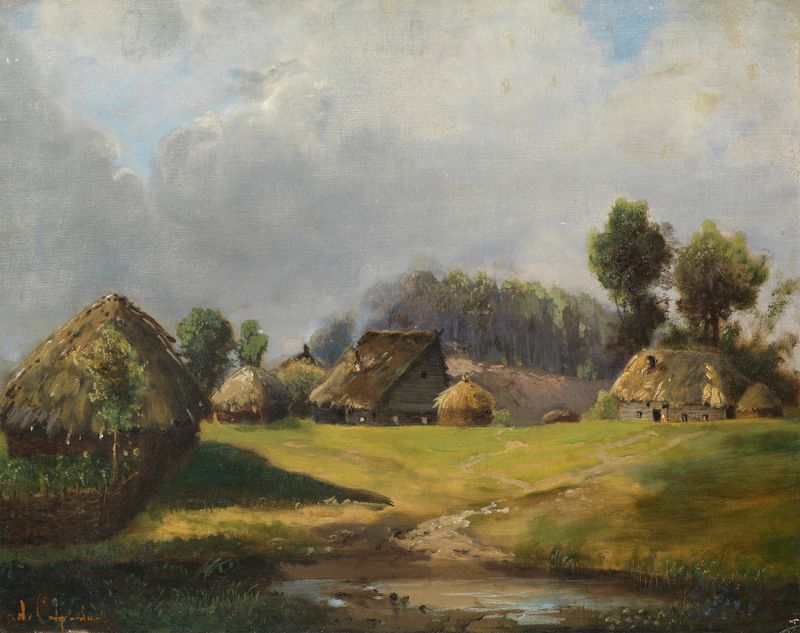 Village by the forest, oil on canvas by Alexei Kondratievich Savrasov