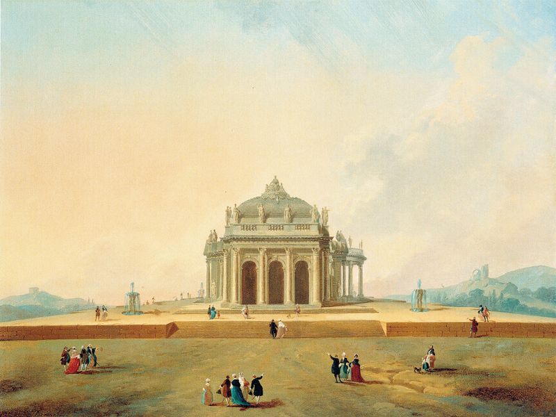 Estudo arquitetônico rococó com figuras de Pierre-Antoine Demachy