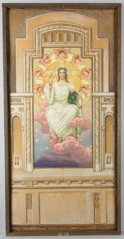 Pintura al óleo de Julius Kronberg de Cristo en túnicas blancas rodeado de ángeles