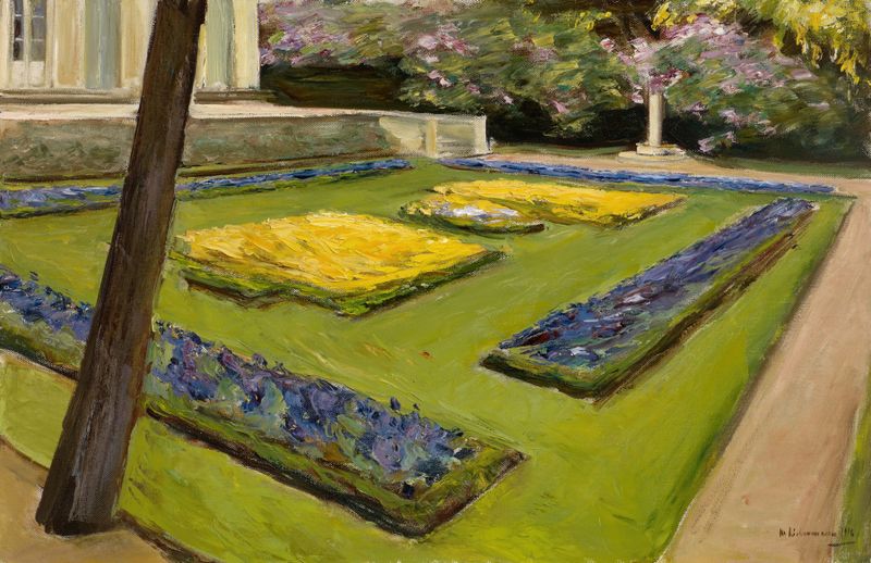 Terrace scene with a figure overlooking the Wannsee, by Max Liebermann, oil painting