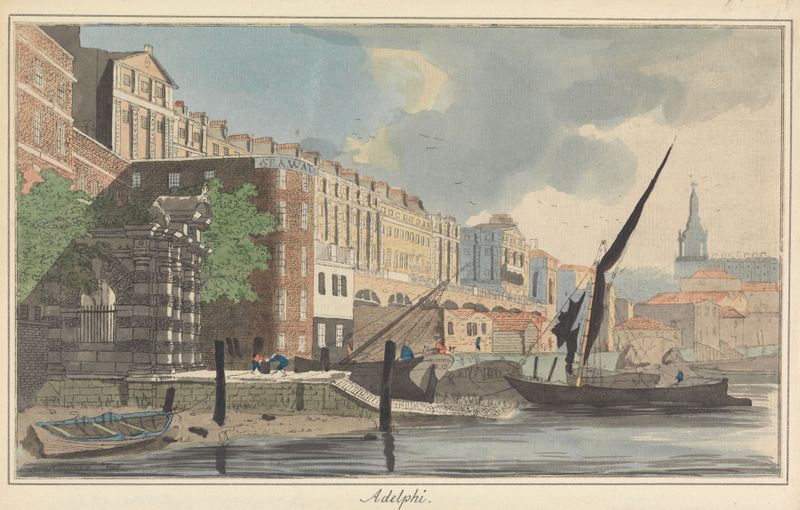 Architecture in The Adelphi by Daniel Turner, oil painting featuring light and shadow.