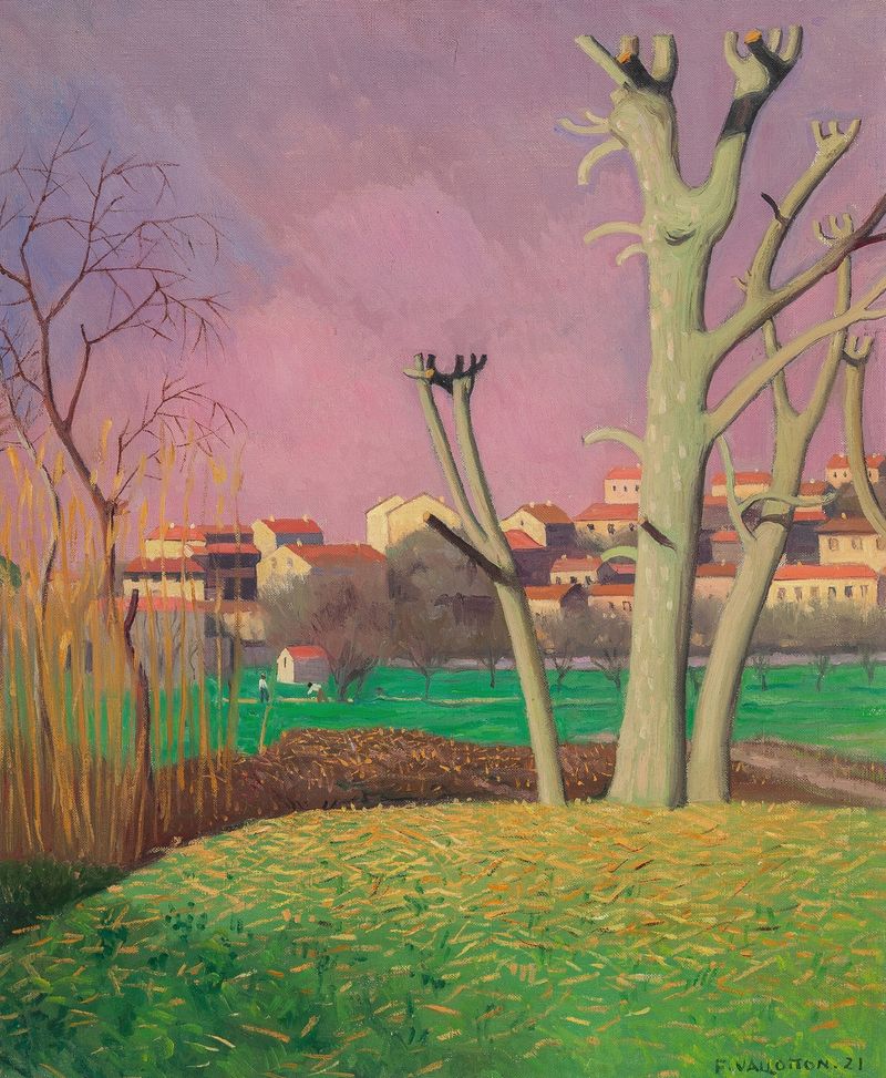 Oil painting by Félix Vallotton depicting plane trees and sunlight in Cagnes