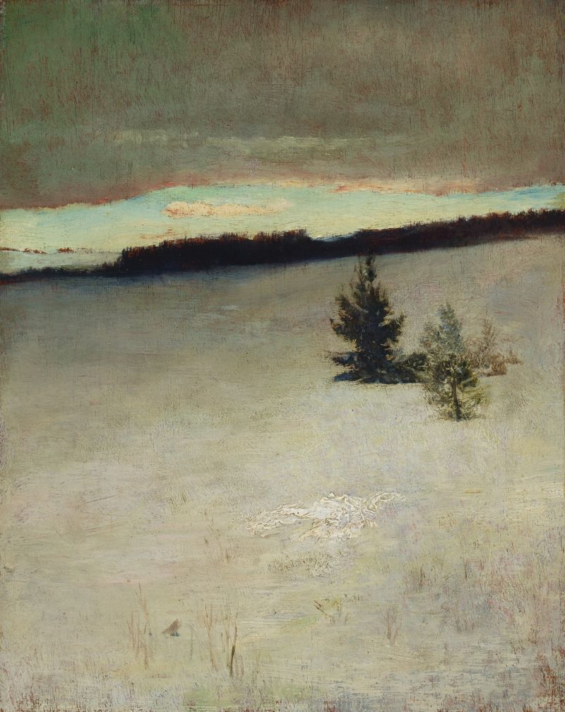 Snow Field, Morning, Roxbury by John La Farge, oil on canvas depicting a snowy landscape with a path.