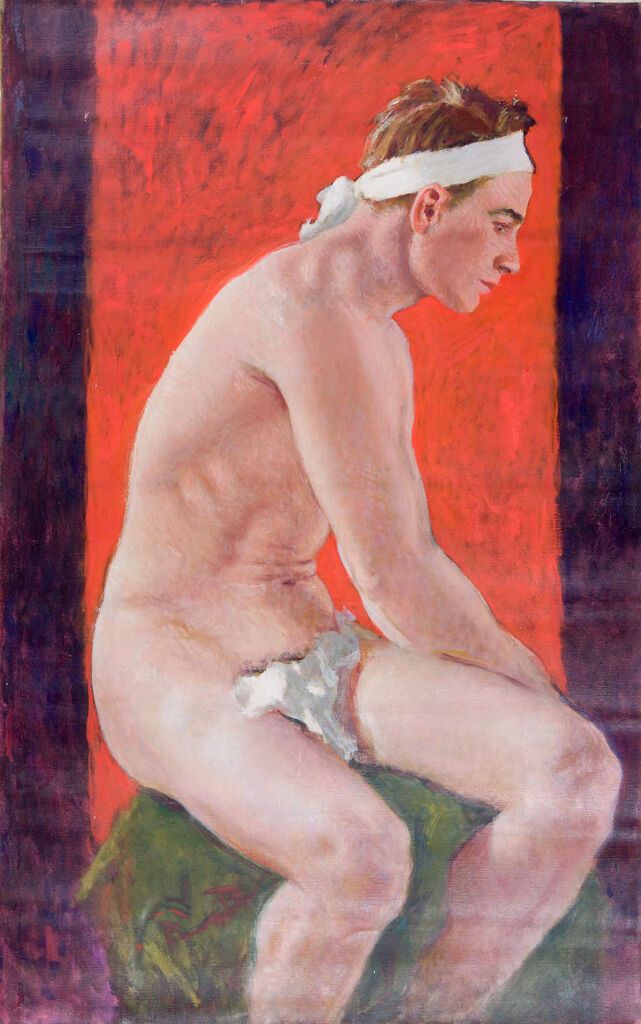 Retrato de um jovem sentado com faixa na cabeça, óleo sobre tela de Denman Waldo Ross