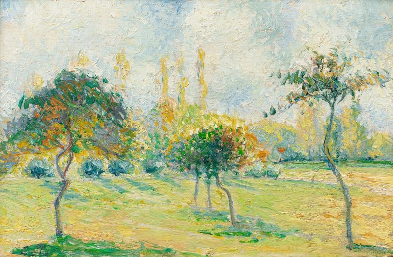 Pommiers, effet d’automne de Camille Pissarro, pintura a óleo de macieiras sob a luz de outono.