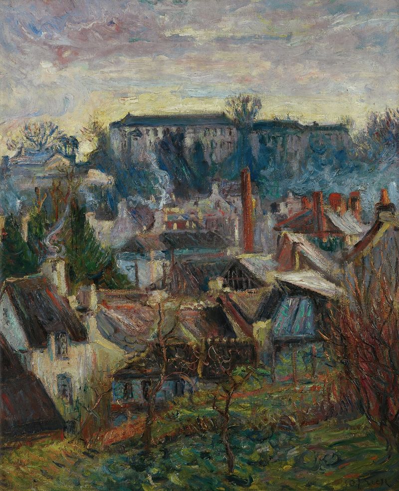 Landscape oil painting by Emile Othon Friesz featuring vibrant blues and ochres