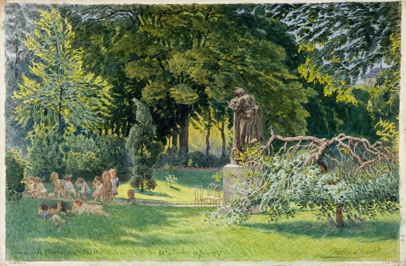 Obra figurativa de Félix Brard, retratando uma figura solitária sob árvores, Impressionismo