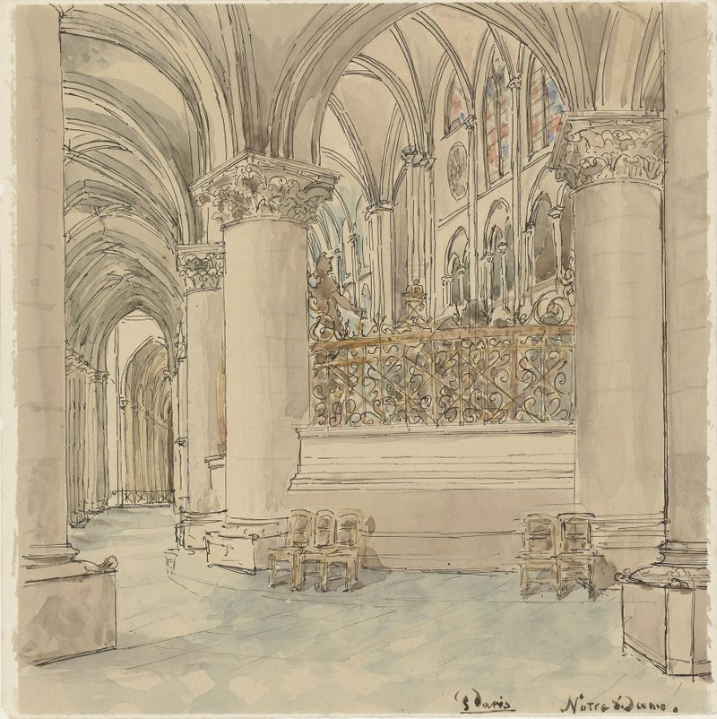 Interior of Notre-Dame in Paris, Gothic style, by Wilhelm Cornelis Bauer