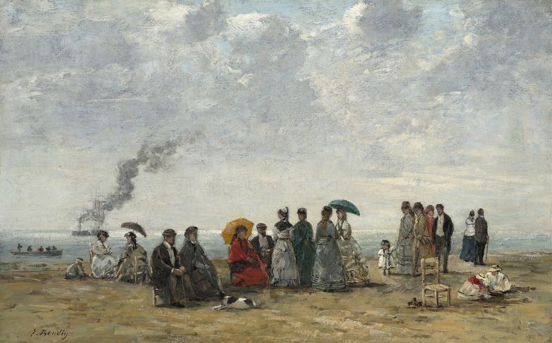 Escena marina con figuras en la playa, pintura al óleo de Eugène Boudin