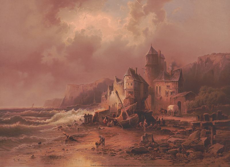 Paisaje con suaves olas y costa rocosa de Edmund Foerster & Co., 1871