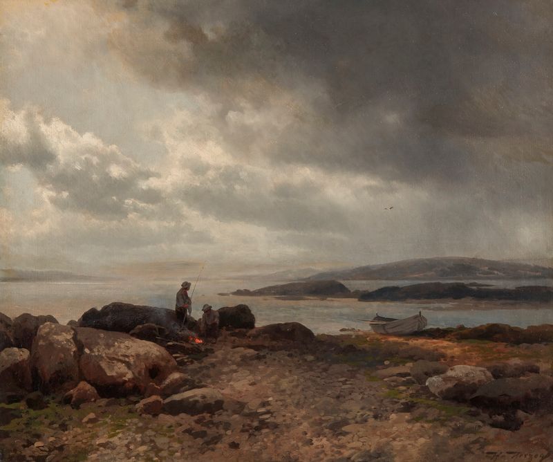 Coast of Maine de Hermann Ottomar Herzog, pintura a óleo que retrata uma costa com ondas do oceano.
