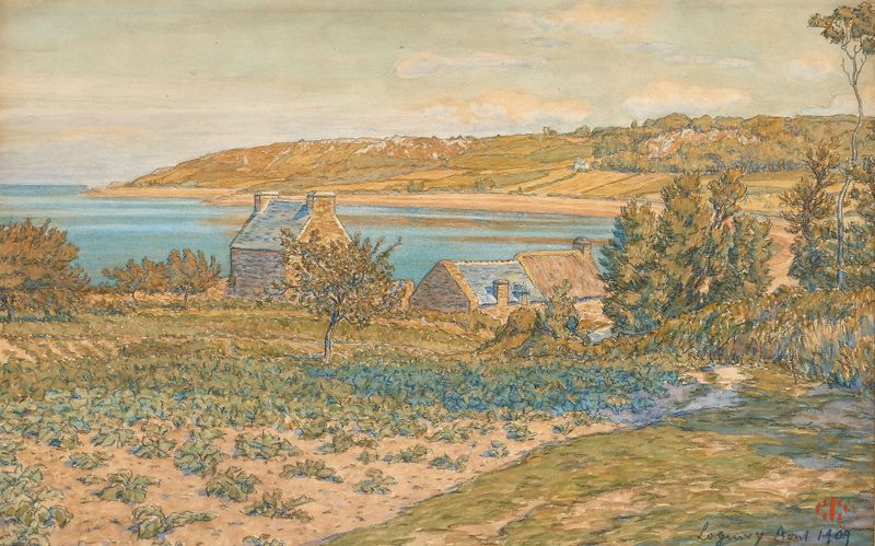 Paysage à Loguivy de Henri Rivière, aquarela sobre papel representando uma paisagem tranquila.